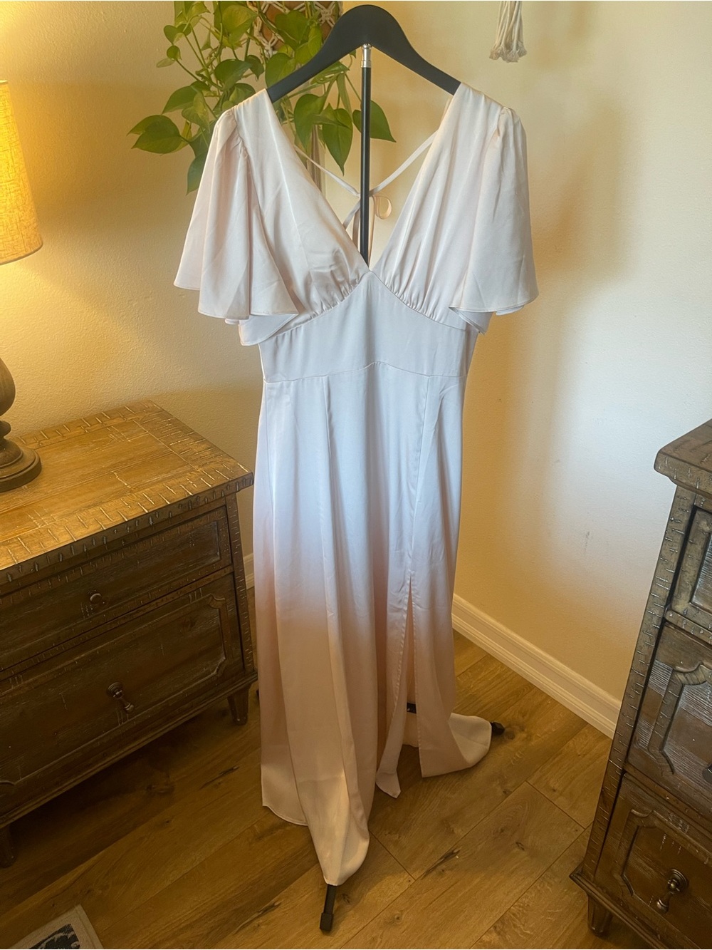 Petal & Pup Cream Flutter-Sleeve Maxi Dress with tie-Back